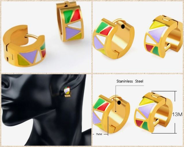 Pendientes aro acero y esmalte.