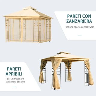  Gazebo da Giardino 3x3m con Zanzariera, Telaio in