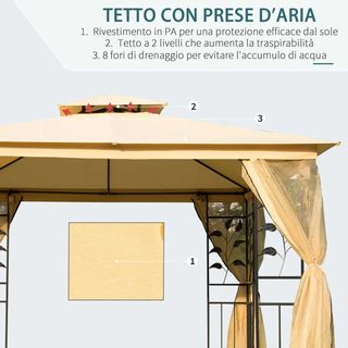  Gazebo da Giardino 3x3m con Zanzariera, Telaio in