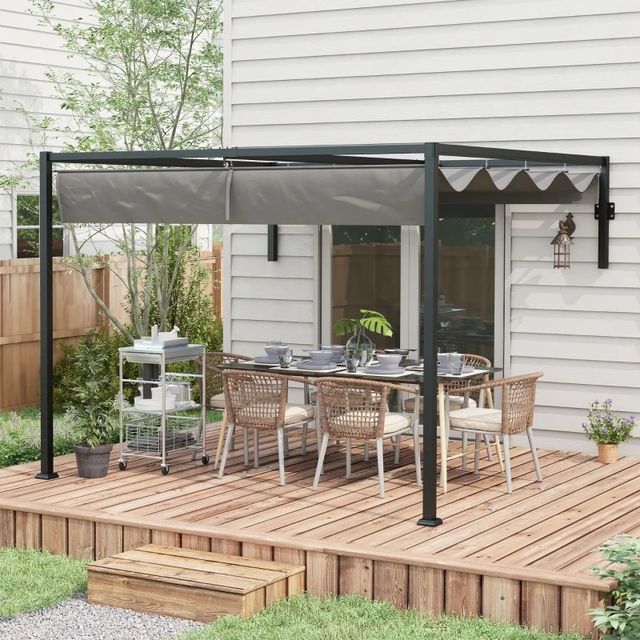 Pergola Gazebo 3x4 m con Tettuccio Retrattile e Fo
