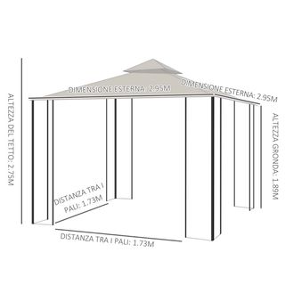 Gazebo da Giardino 3x3m in Metallo con Zanzariere 