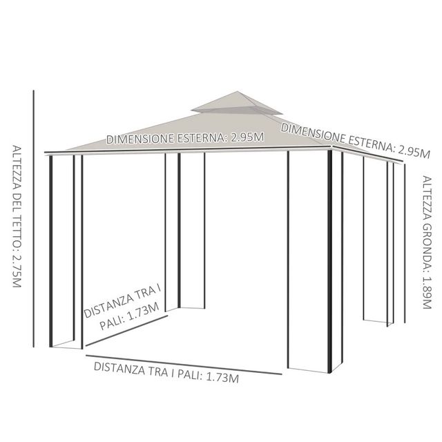 Gazebo da Giardino 3x3m in Metallo con Zanzariere