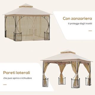 Gazebo da Giardino 3x3m in Metallo con Zanzariere 