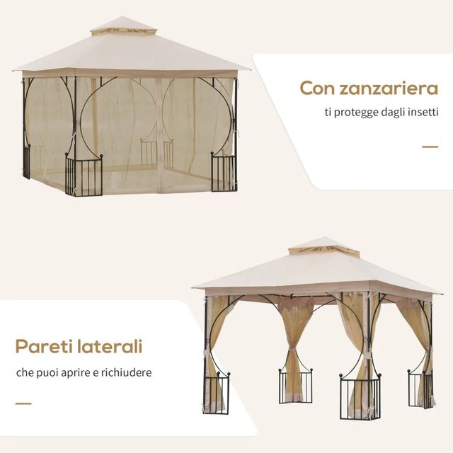 Gazebo da Giardino 3x3m in Metallo con Zanzariere