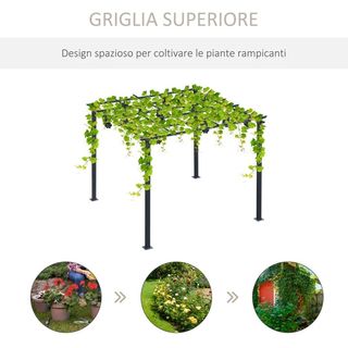 Gazebo Pergola da Giardino 3x3m Decorabile con Ra