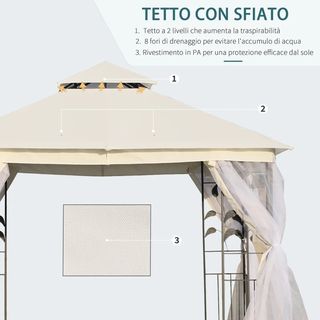 Gazebo da Giardino 3x3m con Zanzariera, Telaio in 
