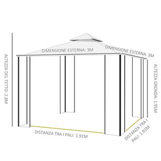 Gazebo da Giardino 3x3m con Zanzariera, Telaio in 