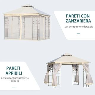 Gazebo da Giardino 3x3m con Zanzariera, Telaio in 