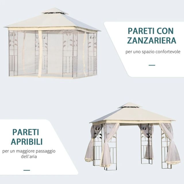 Gazebo da Giardino 3x3m con Zanzariera, Telaio in