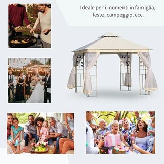 Gazebo da Giardino 3x3m con Zanzariera, Telaio in 