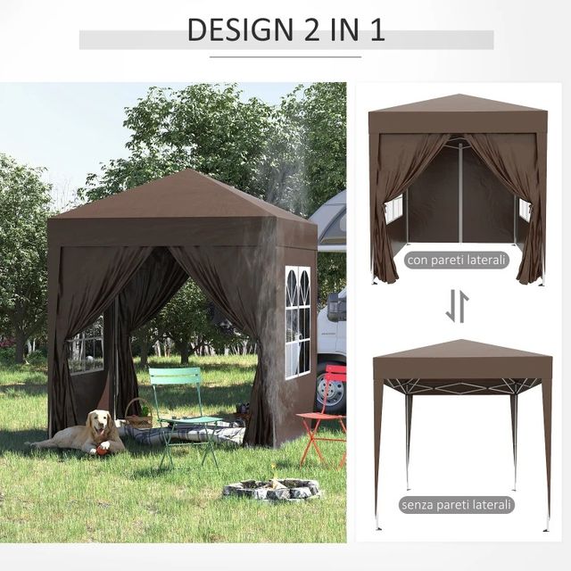 Gazebo 2x2 m Pieghevole con 4 Pareti Rimovibili e
