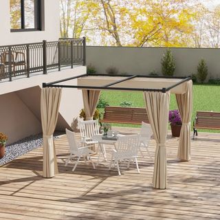 Pergola da Giardino con Tetto Retrattile e Tende,