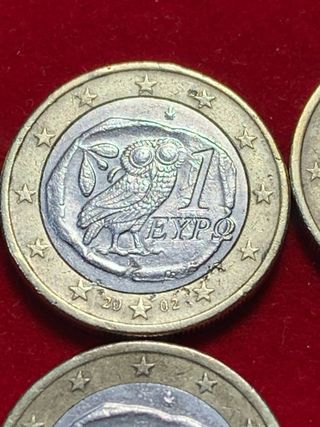 Moneda 1€ griega acuñada en finlandia 2002