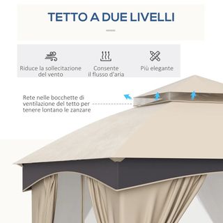 Gazebo da Giardino 3x3m in Acciaio con Doppio Tett