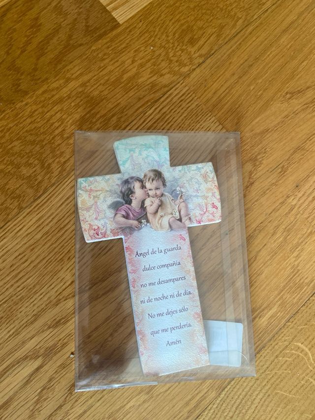 Cruz con  mensaje, infantil, angel de la guardia