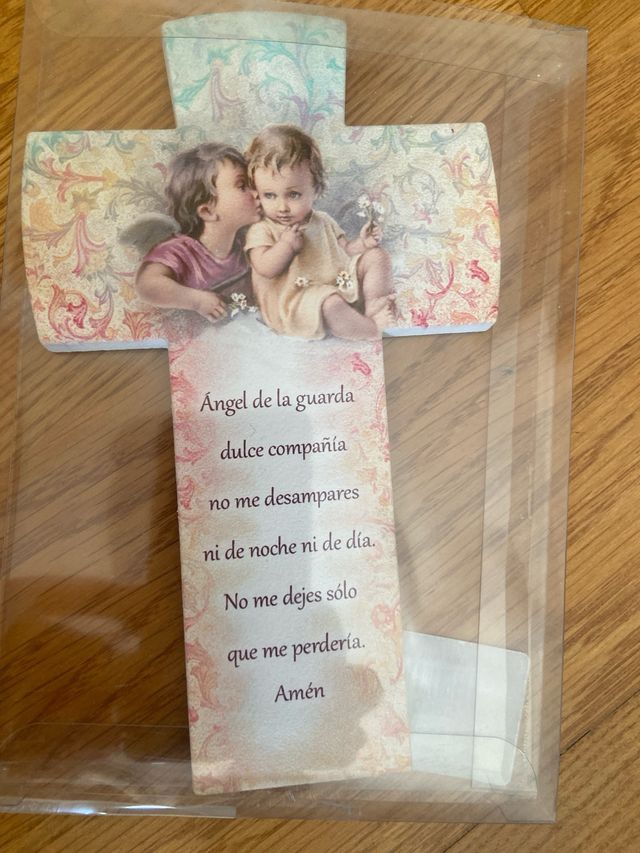 Cruz con  mensaje, infantil, angel de la guardia