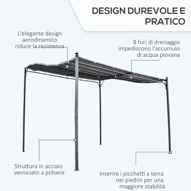 Gazebo Pergola 3x3m da Giardino con Tenda Impermea
