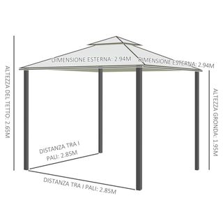 Gazebo da Giardino 3x3m con Zanzariera, Struttura 