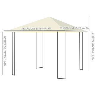 Gazebo da Giardino 3x3m in Metallo Nero con Tettuc