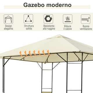 Gazebo da Giardino 3x3m in Metallo Nero con Tettuc