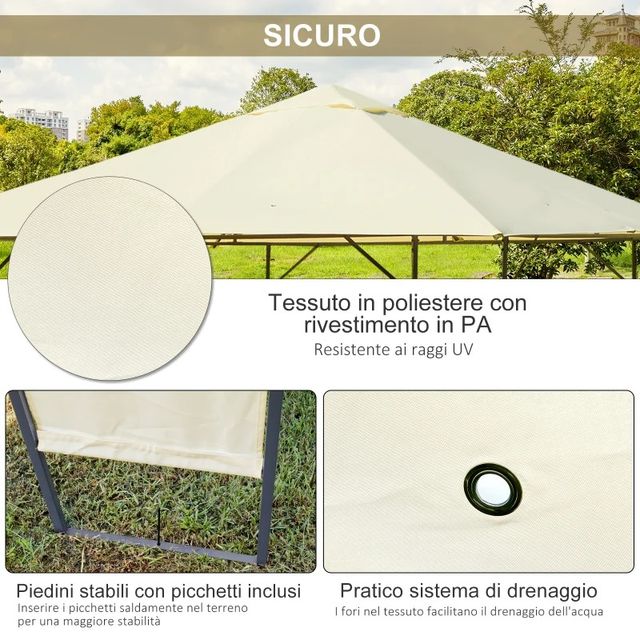 Gazebo da Giardino 3x3m in Metallo Nero con Tettuc