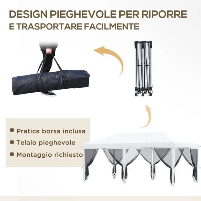 Gazebo Pieghevole 6x3 m in Acciaio con 6 Tende Zan