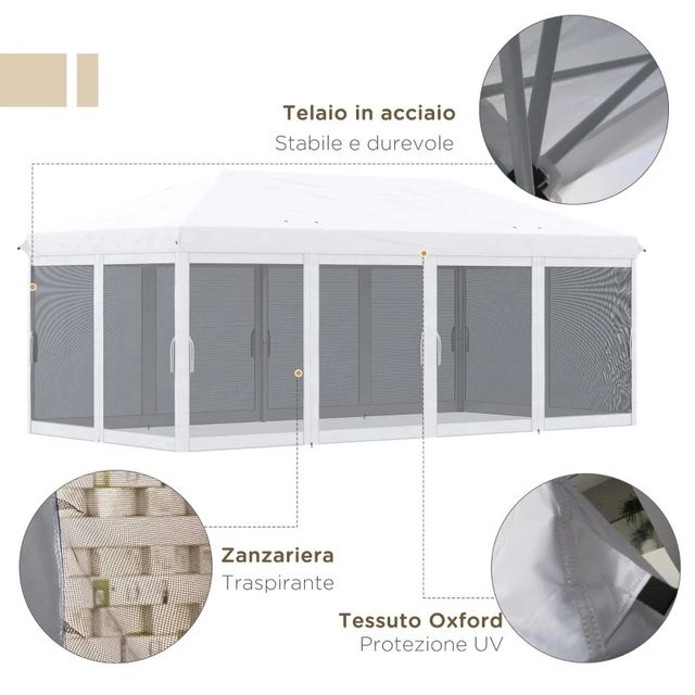 Gazebo Pieghevole 6x3 m in Acciaio con 6 Tende Zan