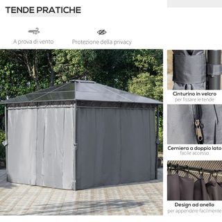  Gazebo da Giardino 3.6x3m con Tetto in Policarbon