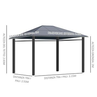  Gazebo da Giardino 3.6x3m con Tetto in Policarbon