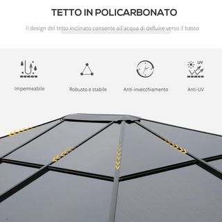  Gazebo da Giardino 3.6x3m con Tetto in Policarbon