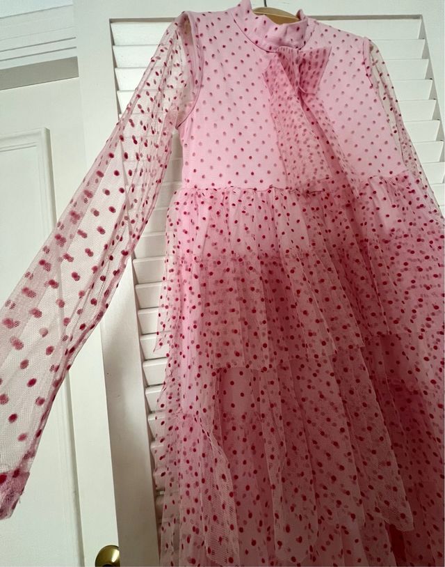 Vestido rosa niña tull plumeti talla 7 años