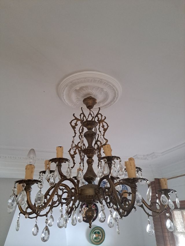 Lámpara araña techo bronce y cristal