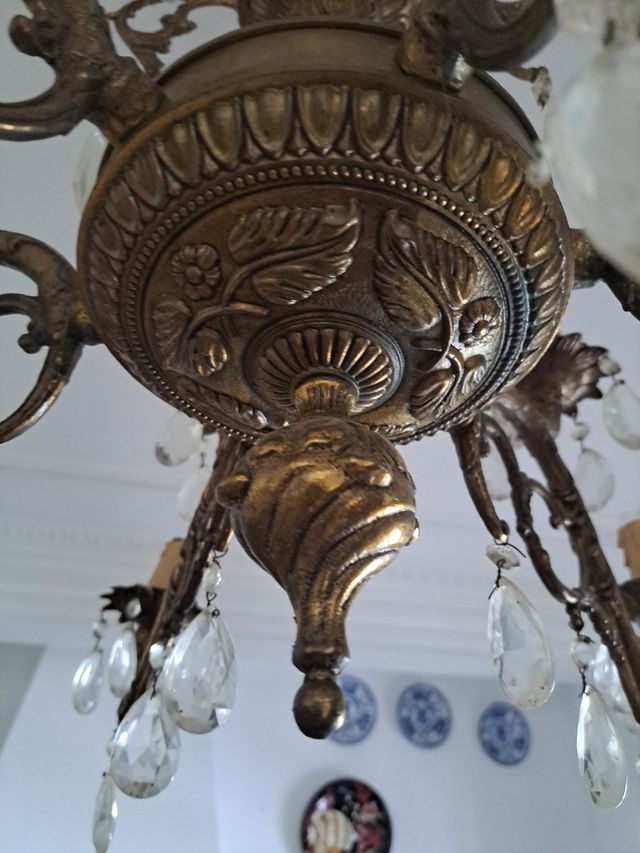 Lámpara araña techo bronce y cristal