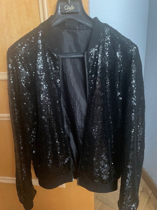Chaqueta bomber de lentejuelss negra