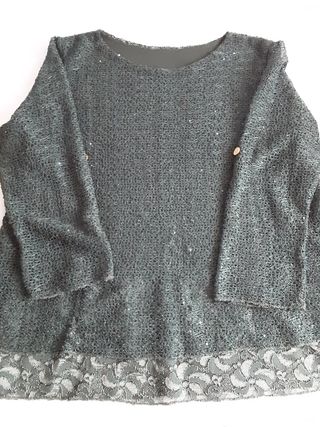 Blusa hilo lentejuelas manga larga XXL verde forro
