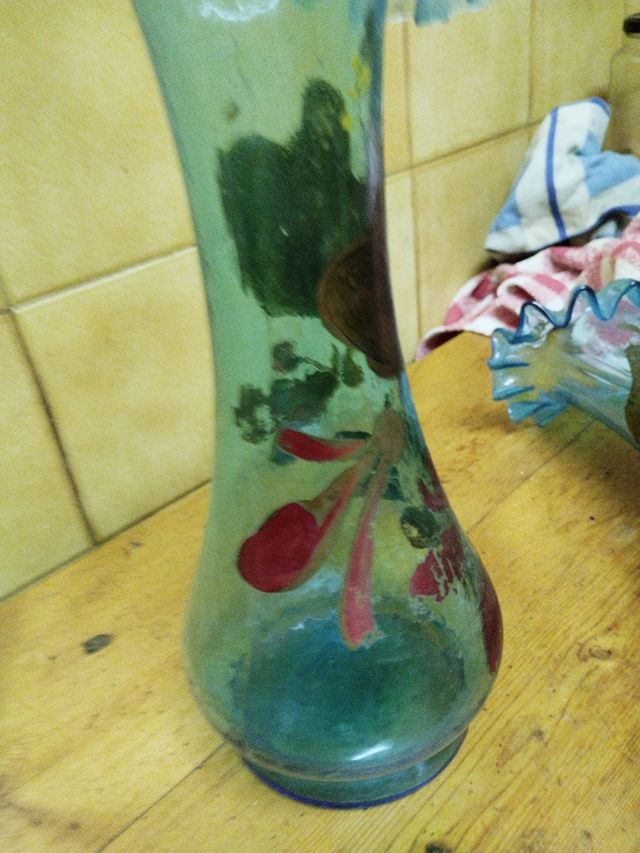 Antigua pareja jarrones cristal