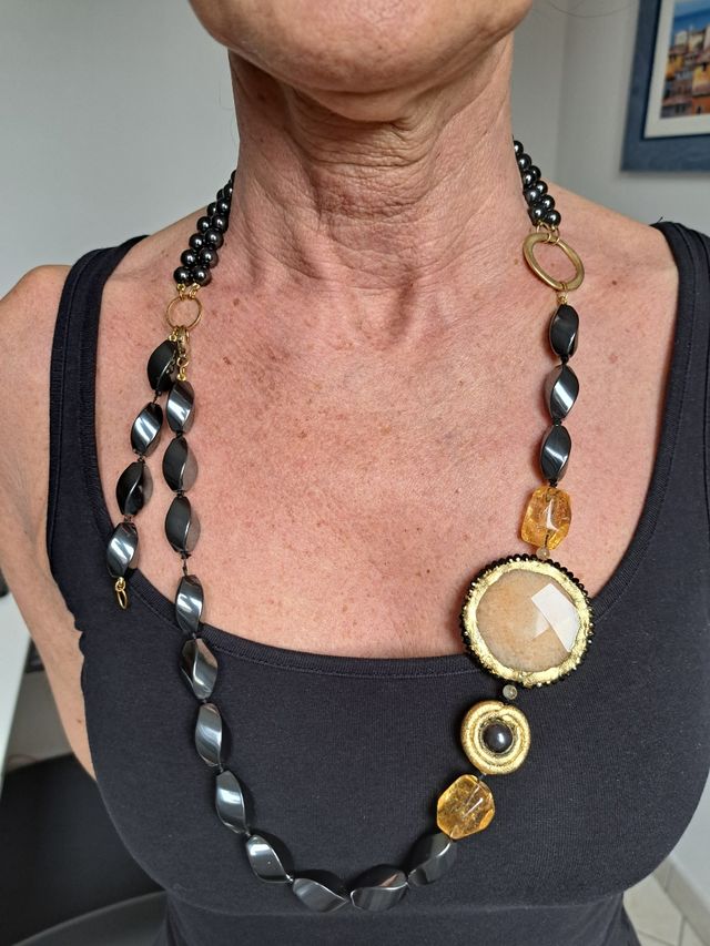 Collana in ematite e quarzo citrino