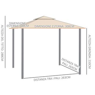 Gazebo da Giardino 3x3 m con Tenda Parasole Latera