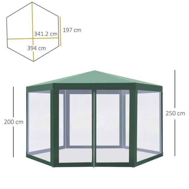 Gazebo 4x4 m da Giardino Esagonale con Pareti in