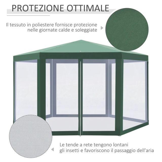Gazebo 4x4 m da Giardino Esagonale con Pareti in