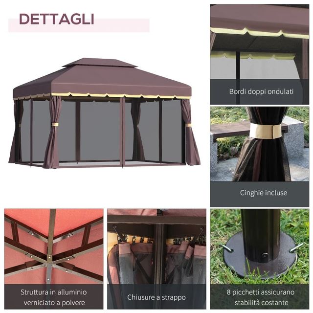 Gazebo da Giardino 3x4m con Doppio Tetto, Zanzarie