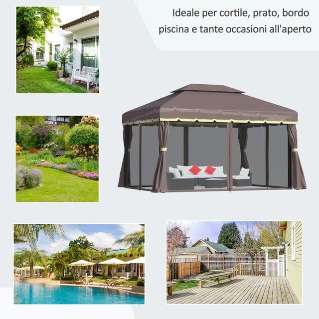 Gazebo da Giardino 3x4m con Doppio Tetto, Zanzarie