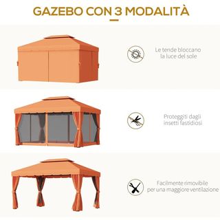Gazebo da Giardino 4x3m con Doppio Tetto e Tende L
