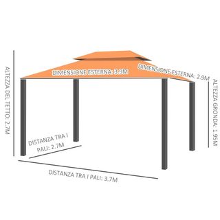 Gazebo da Giardino 4x3m con Doppio Tetto e Tende L