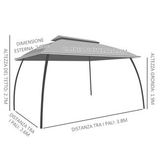 Gazebo da Giardino 4x3m con Doppio Tettuccio, Pare