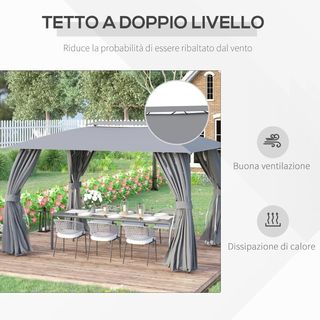 Gazebo da Giardino 4x3m con Doppio Tettuccio, Pare