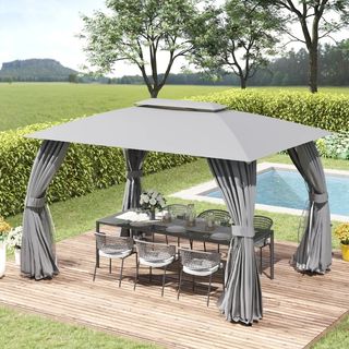 Gazebo da Giardino 4x3m con Doppio Tettuccio, Pare