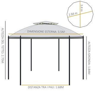 Gazebo da Giardino Rotondo con Doppio Tettuccio, C