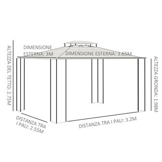 Gazebo da Giardino 3.7x3m con Tetto in Policarbona
