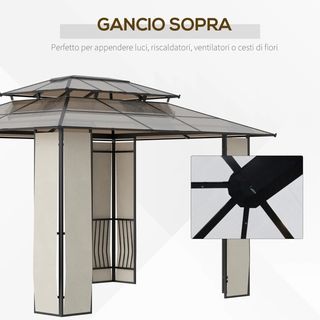 Gazebo da Giardino 3.7x3m con Tetto in Policarbona